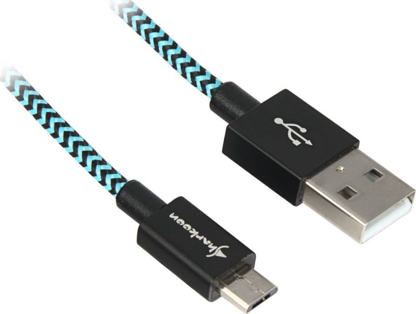 Kabllo Sharkoon, USB-A - microUSB, 0.5 m, e zezë/kaltër
