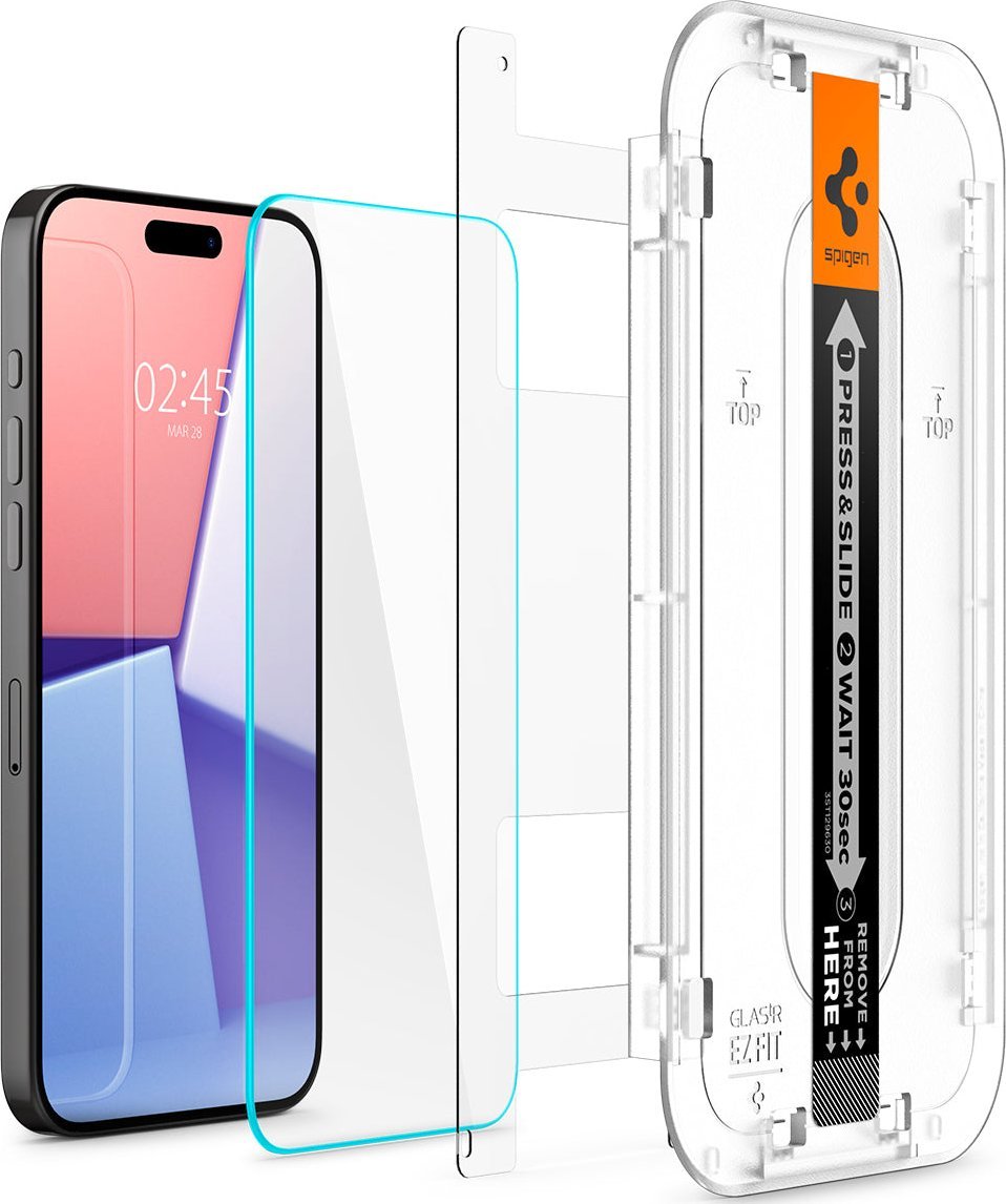 Xham mbrojtës Spigen Glas.TR EZ Fit për iPhone 15 Pro, tempered glass, set 2 copë, transparent