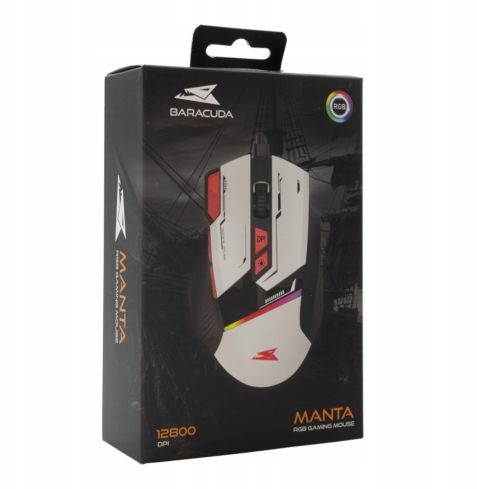 Maus gaming Baracuda MANTA BGM-042, 12800 DPI, 8D, i bardhë