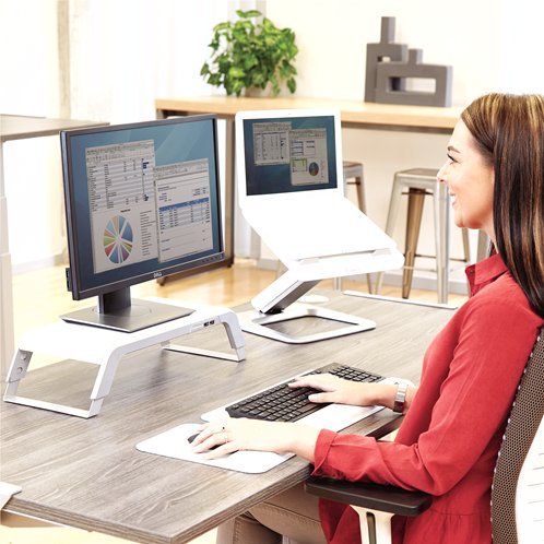 Mbajtëse monitori Fellowes Hana 8064201, me porta USB, e bardhë