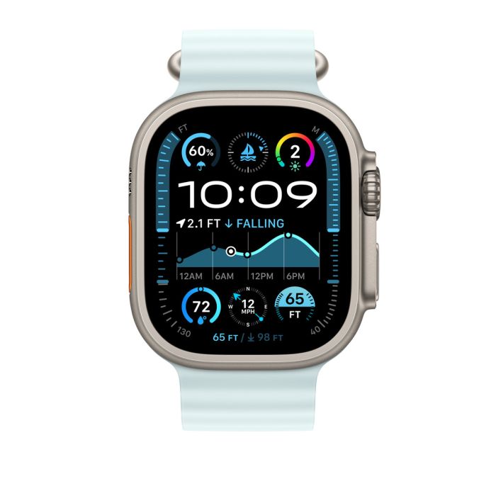 Apple Watch 49mm Band, Ice Blue Ocean Band Extension, Natural Titanium Finish