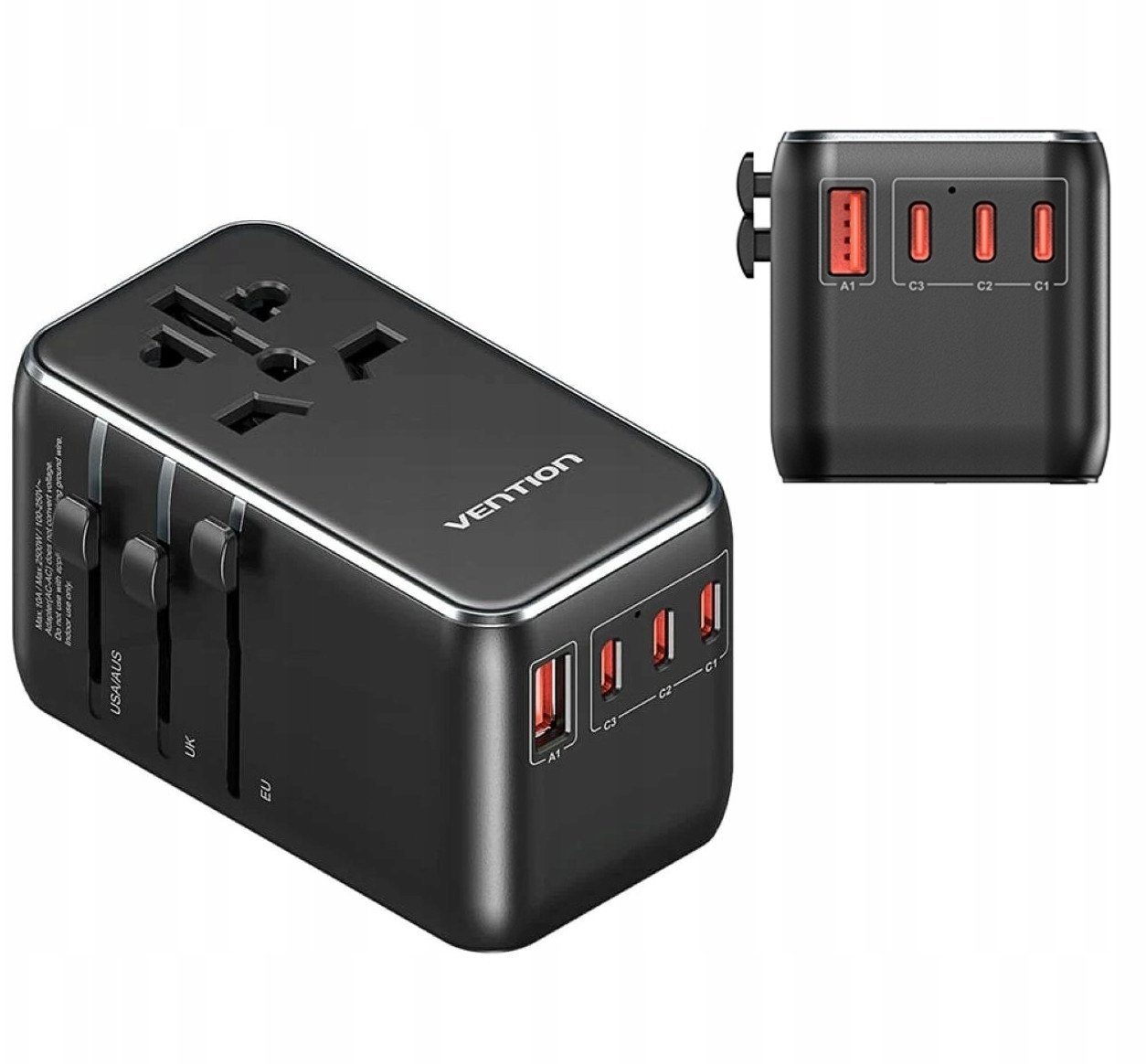 Përshtatës udhëtimi Vention 120W GaN, universal all in one, PD, SHBA BE, i zi