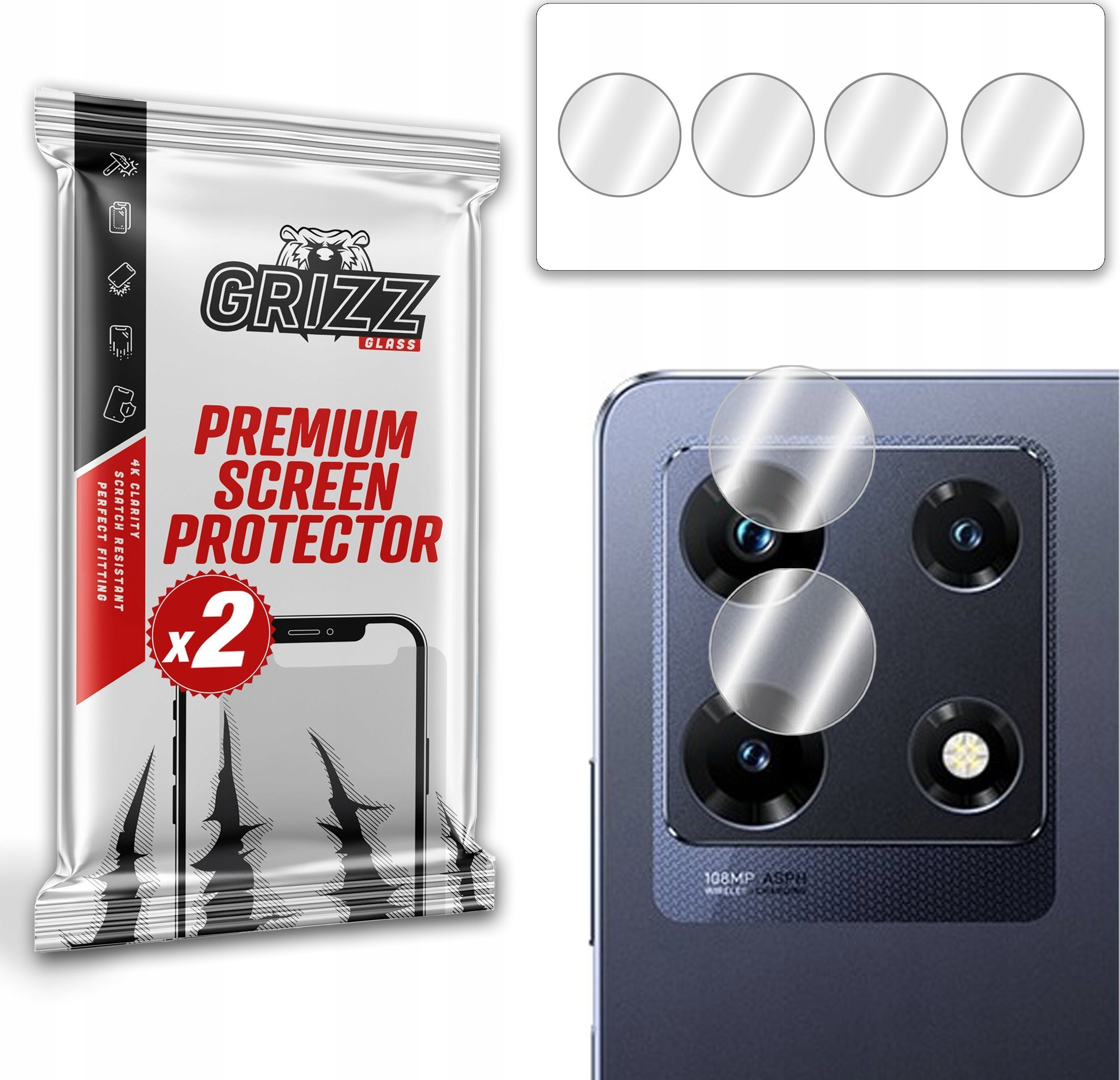 Mbrojtës xhami kamerë GrizzProtector për Infinix Note 30 Pro, 2 copë, i tejdukshëm