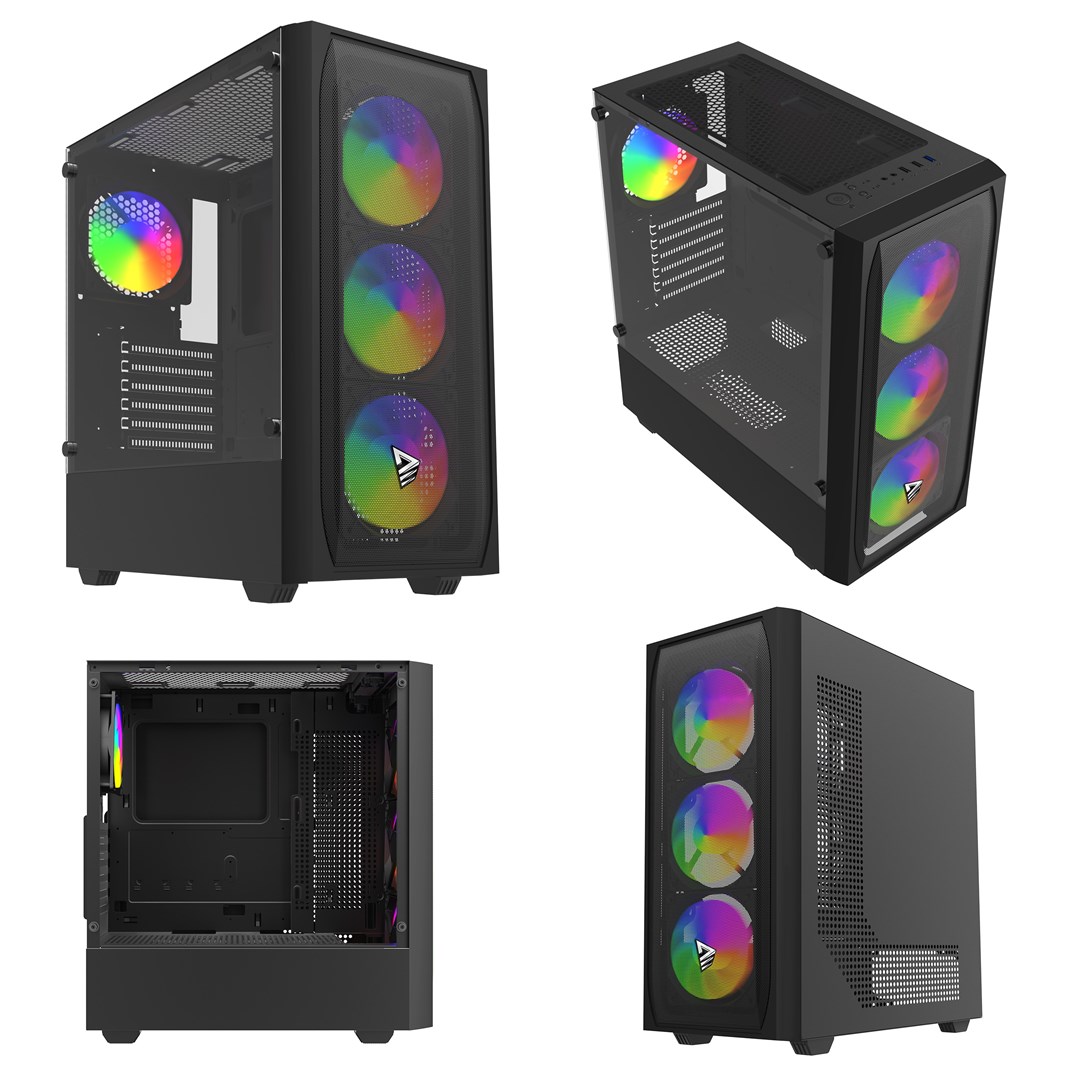 Kuti kompjuteri Savio Noctis Flow X1 RGB, ATX, 4 ventilatorë RGB, e zezë