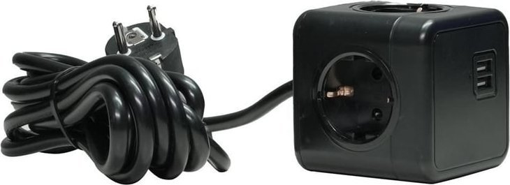 Zgjatues energjie Microconnect GRUCUBE2USB-B3, 3 dalje AC, 2 porta USB, 3 m, i zi