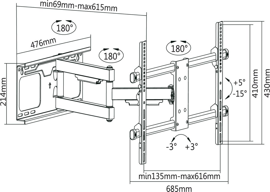 Mbajtës muri për TV Kruger&amp;Matz KM1305, 37"-70", 60kg, i zi