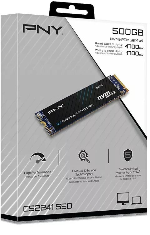 SSD i brendshëm PNY CS2241, 500GB, M.2 NVMe PCIe 4.0, i zi