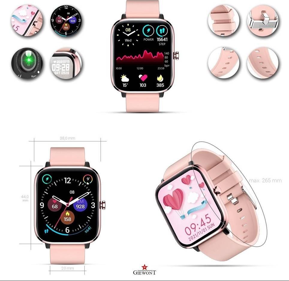 Smartwatch Giewont GW230-1, ekran me prekje, rose gold rozë