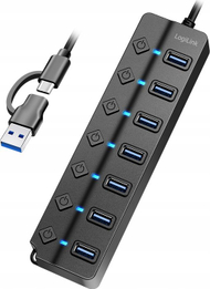 USB приклучен хаб LogiLink USB 3.2 Gen 1, 7 порти, со прекинувач за секоја порта, црн