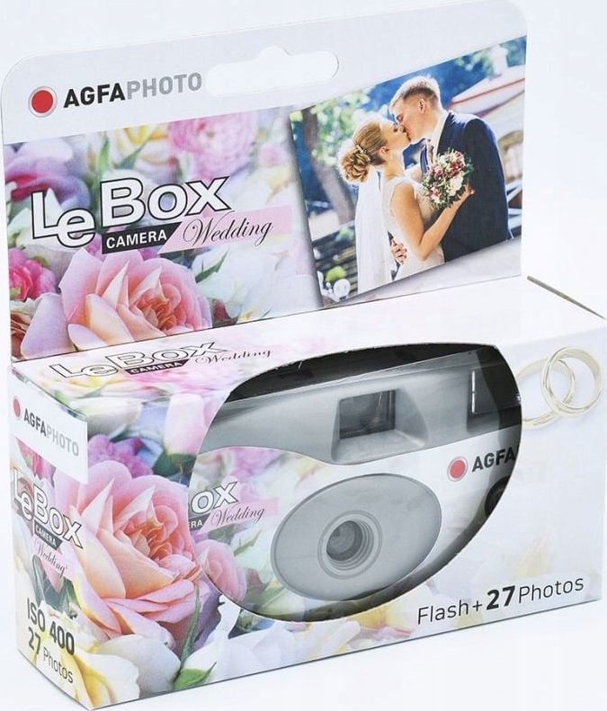 Kamerë analoge njëpërdorimëshe AgfaPhoto LeBox Wedding, 27 ekspozime, me blic, gri