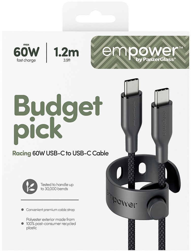 Kabllo karikimi PanzerGlass Empower by Racing, USB C në USB C, 60W, 1.2m, e zezë