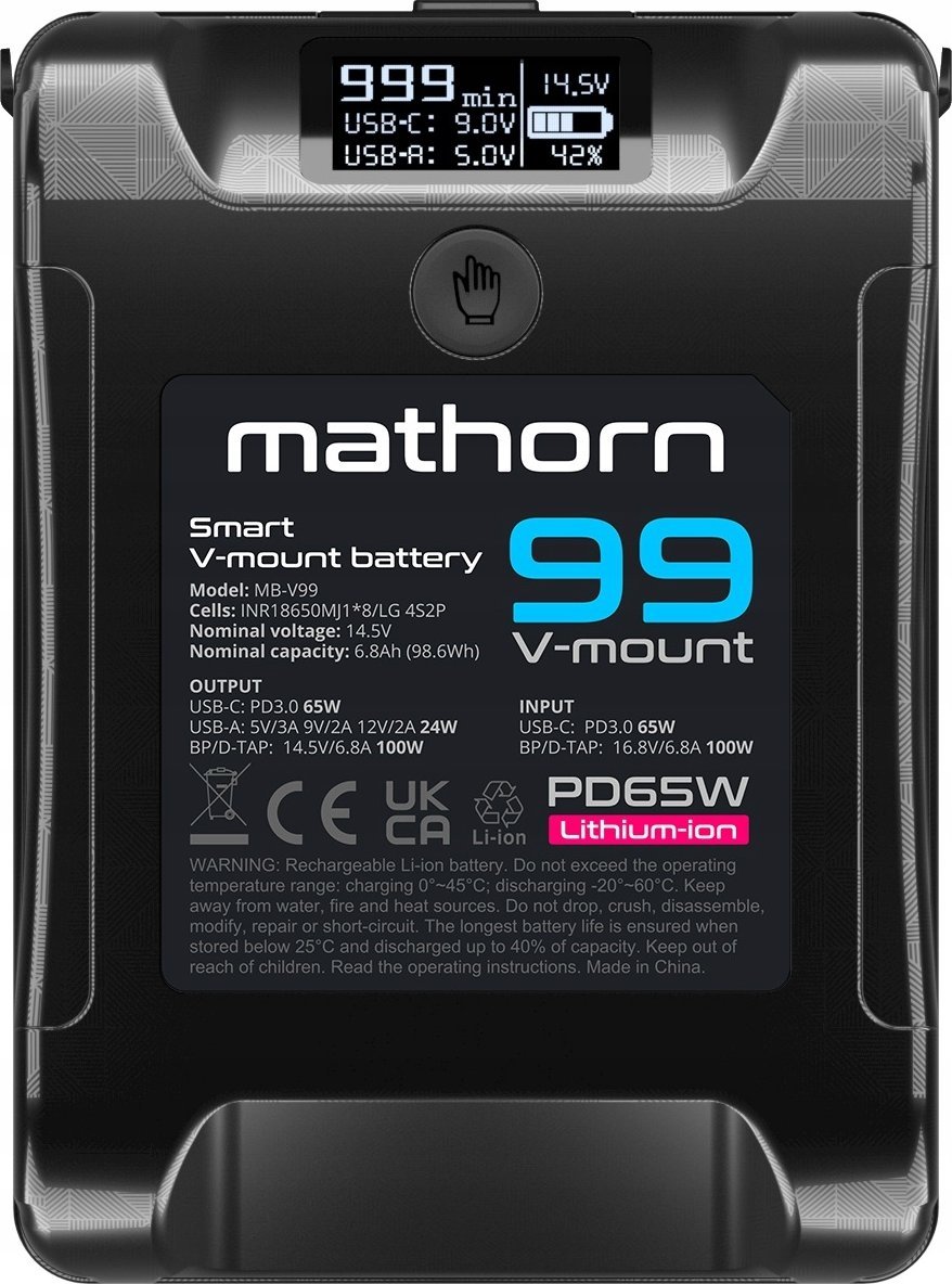 Bateri V-Mount Mathorn MB-V99, 99Wh, OLED, e zezë