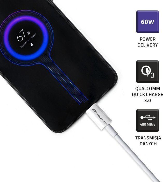 Kabllo USB Qoltec 52360 USB C në USB C, 1.5 m, USB 2.0, e bardhë