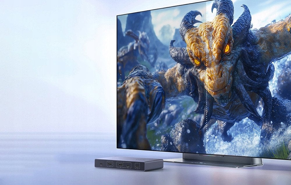 Ndërprerës KVM UGREEN USB C HDMI, 1 monitor 2 kompjuterë, 4 porta USB 3.0, 4K 60Hz, alumini gri