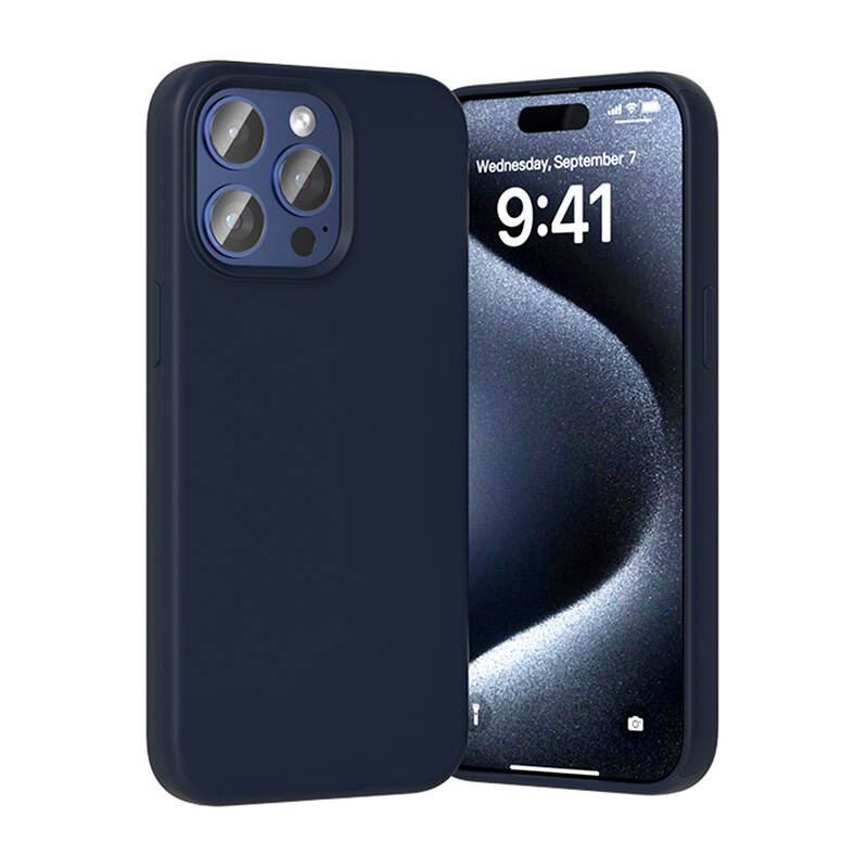 Kuti telefoni Vention për iPhone 15 Pro, silikon i lëngshëm, MagSafe, blu e errët