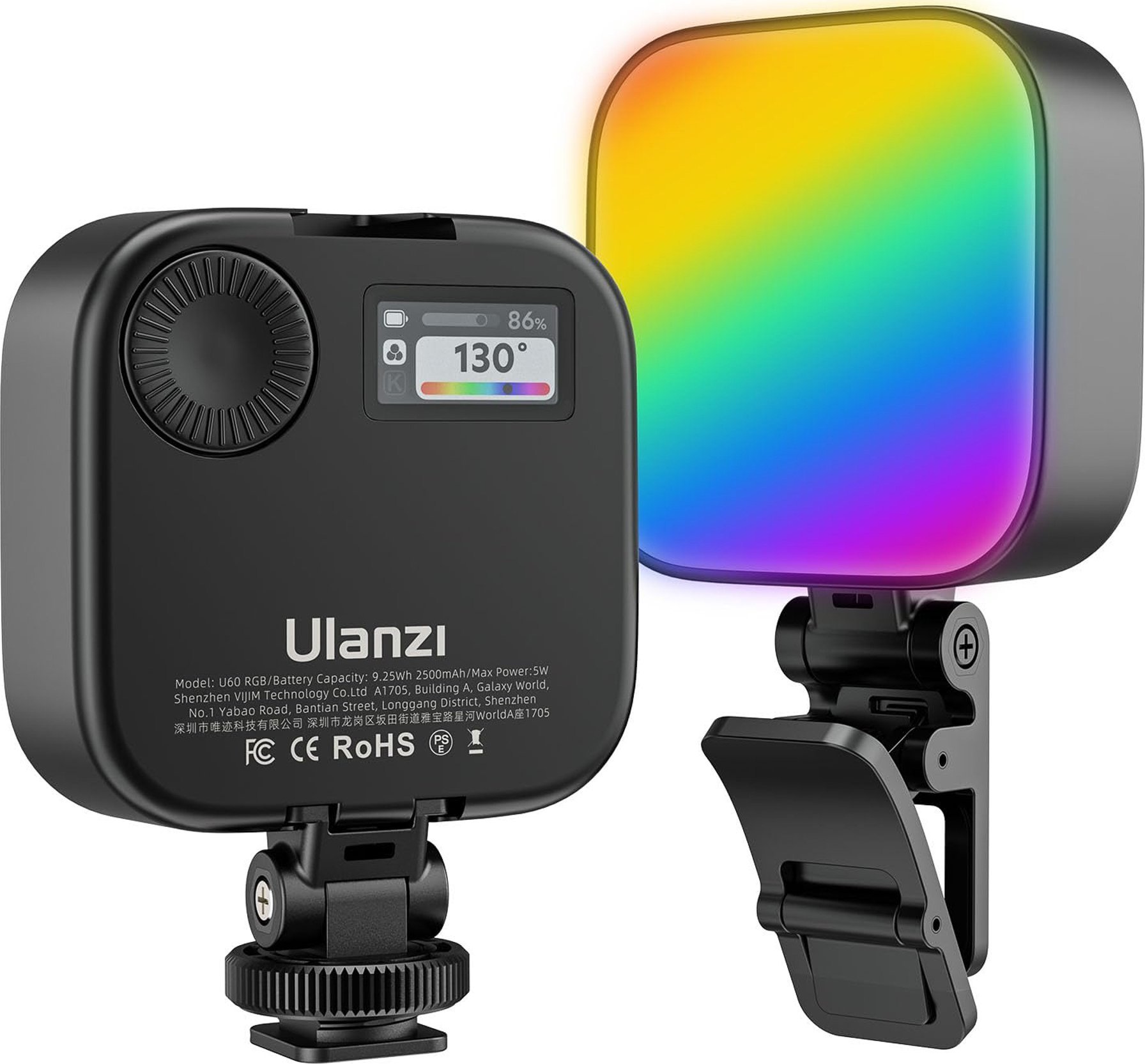 Dritë e vazhdueshme Ulanzi U60 RGB Pocket Light, me U Mount, e zezë