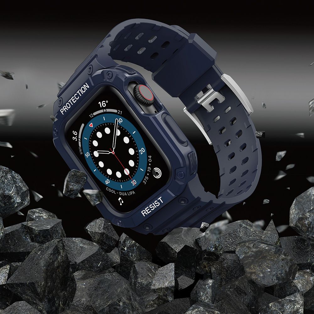 Rrip ore inteligjente Hurtel Protect Strap Band me kasë, për Apple Watch 45 44 42mm, i blinduar, blu