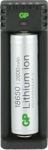 Karikues baterie GP L111, 1 slot USB, për bateri 18650, me bateri 2600mAh, i zi