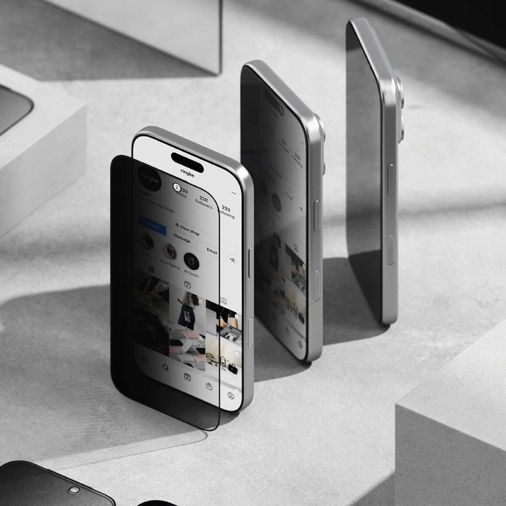 Qelq mbrojtës Ringke Easy Slide Privacy për iPhone 17 Pro Max, 2 copë, xham i errët, i zi