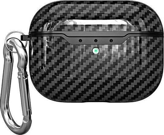 Kuti mbrojtëse Beline Carbon Cover për AirPods Pro, TPU, me karabinë, e zezë