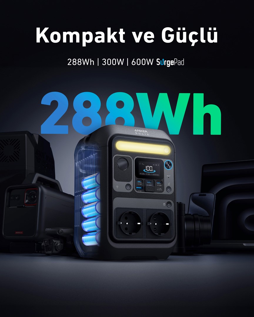 Stacion portativ energjie Anker SOLIX C300X, bateri LiFePO4, shumë porta AC USB, i zi