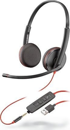 Kufje me mikrofon Poly Blackwire C3225, me kabllo, për zyrë, të zeza