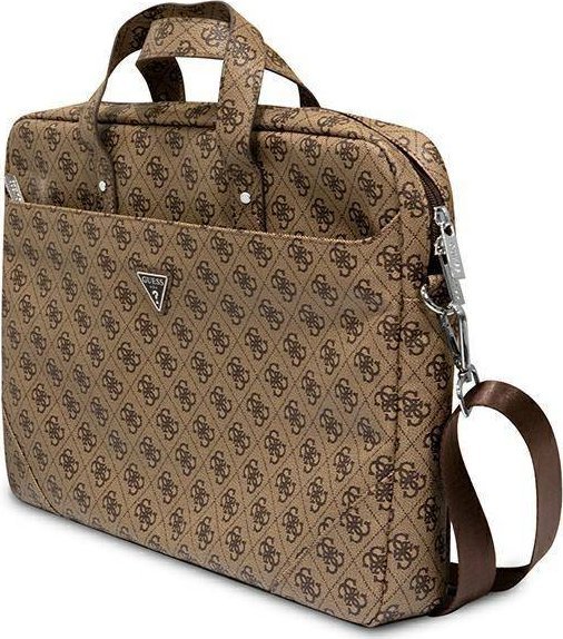 Çantë laptopi Guess Saffiano 4G Triangle Logo, 16", lëkurë ekologjike, kafe