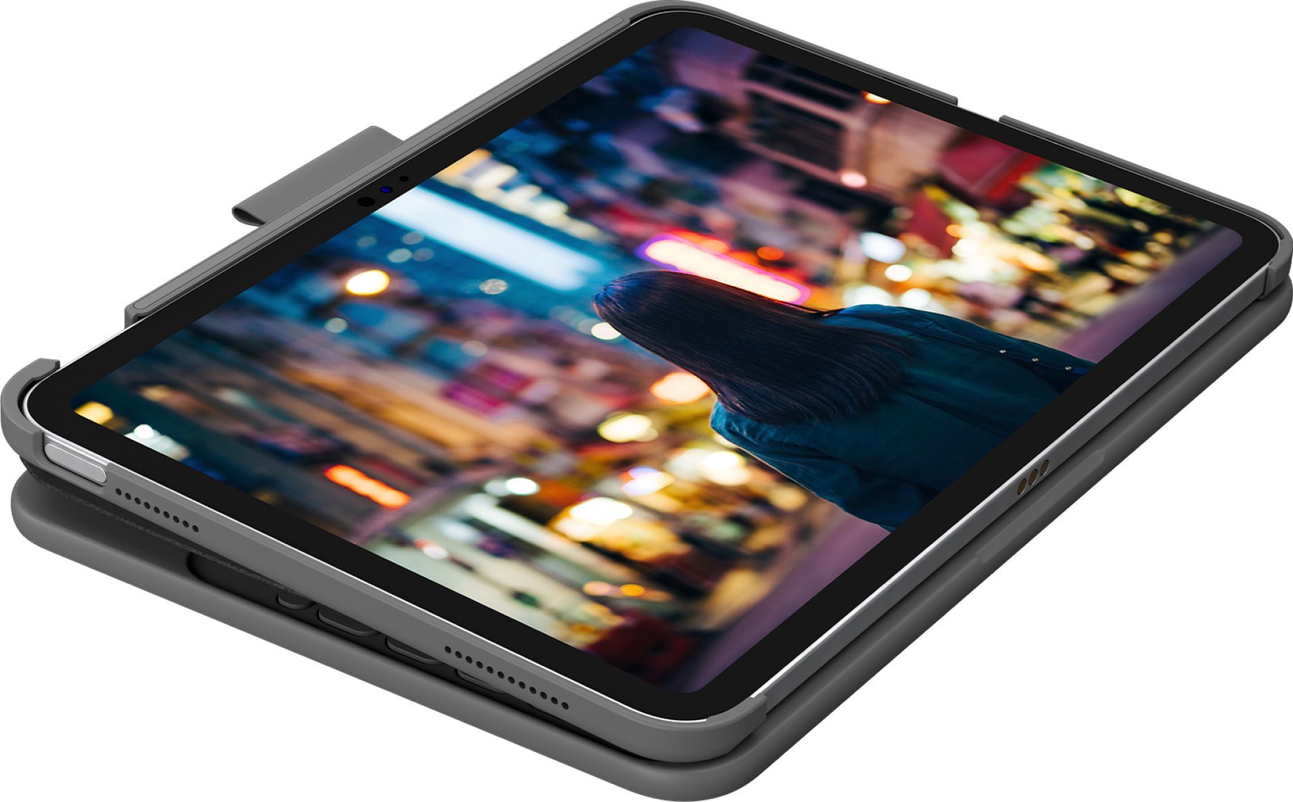 Kllasë tastiere për iPad Logitech Slim Folio, me tastierë të plotë, Oxford Grey