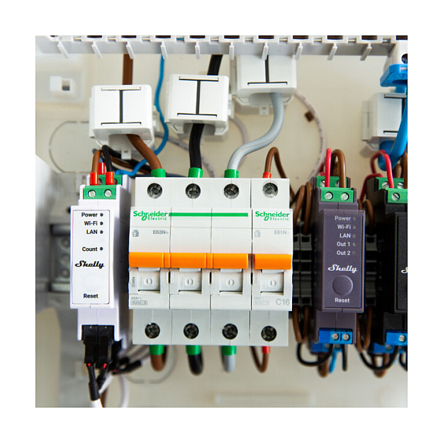 Shelly Pro 3EM 120A Matës energjie elektrik 3-fazor, për montim në DIN rail, me Wi-Fi / LAN / Bluetooth