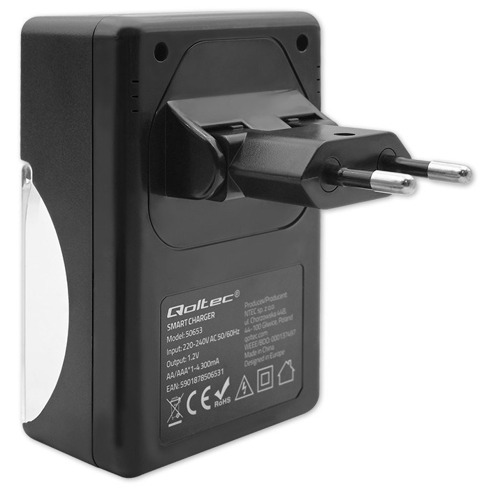 Karikues baterish Qoltec 50653, AA AAA, 300mA, i zi