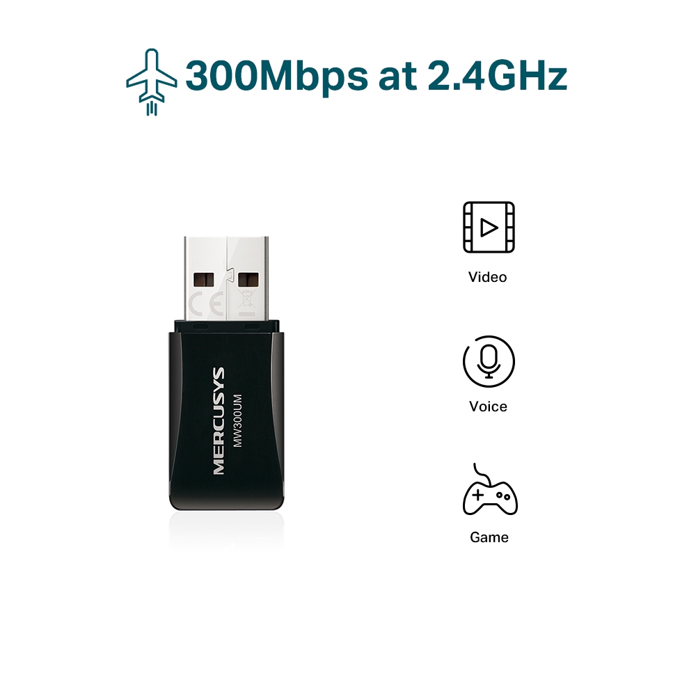 Përshtatës wireless Mercusys N300, Mini USB, i bardhë