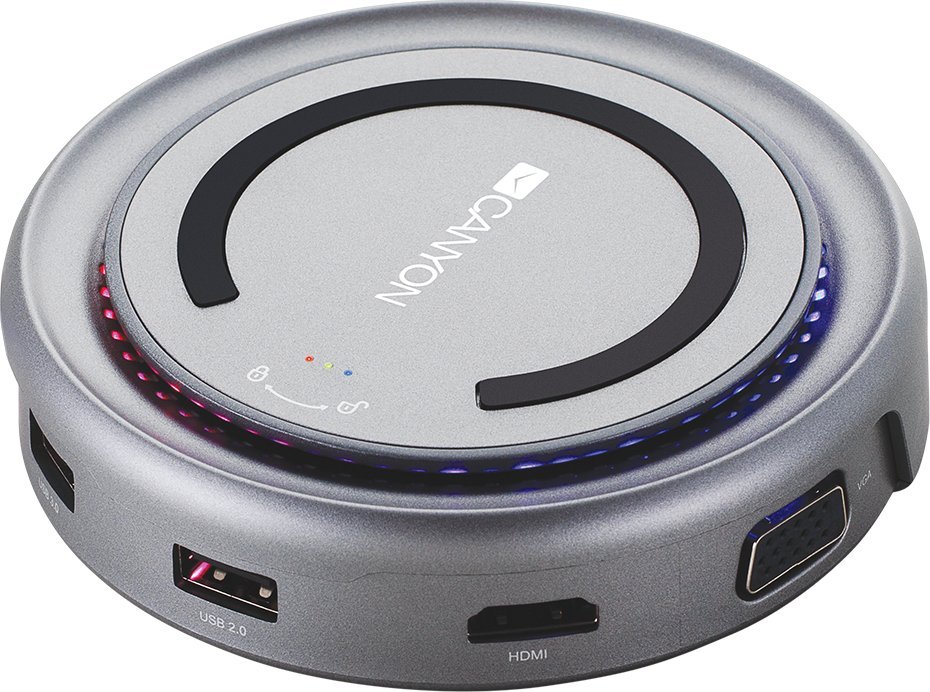 Docking station Canyon DS-7, 7 në 1, USB C, karikim wireless 10W, gri