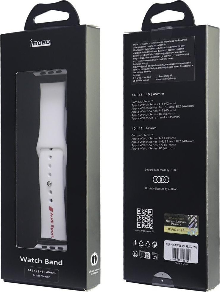 Rrip dore Audi Sport për Apple Watch, silikon, 44 45 46 49mm, i bardhë