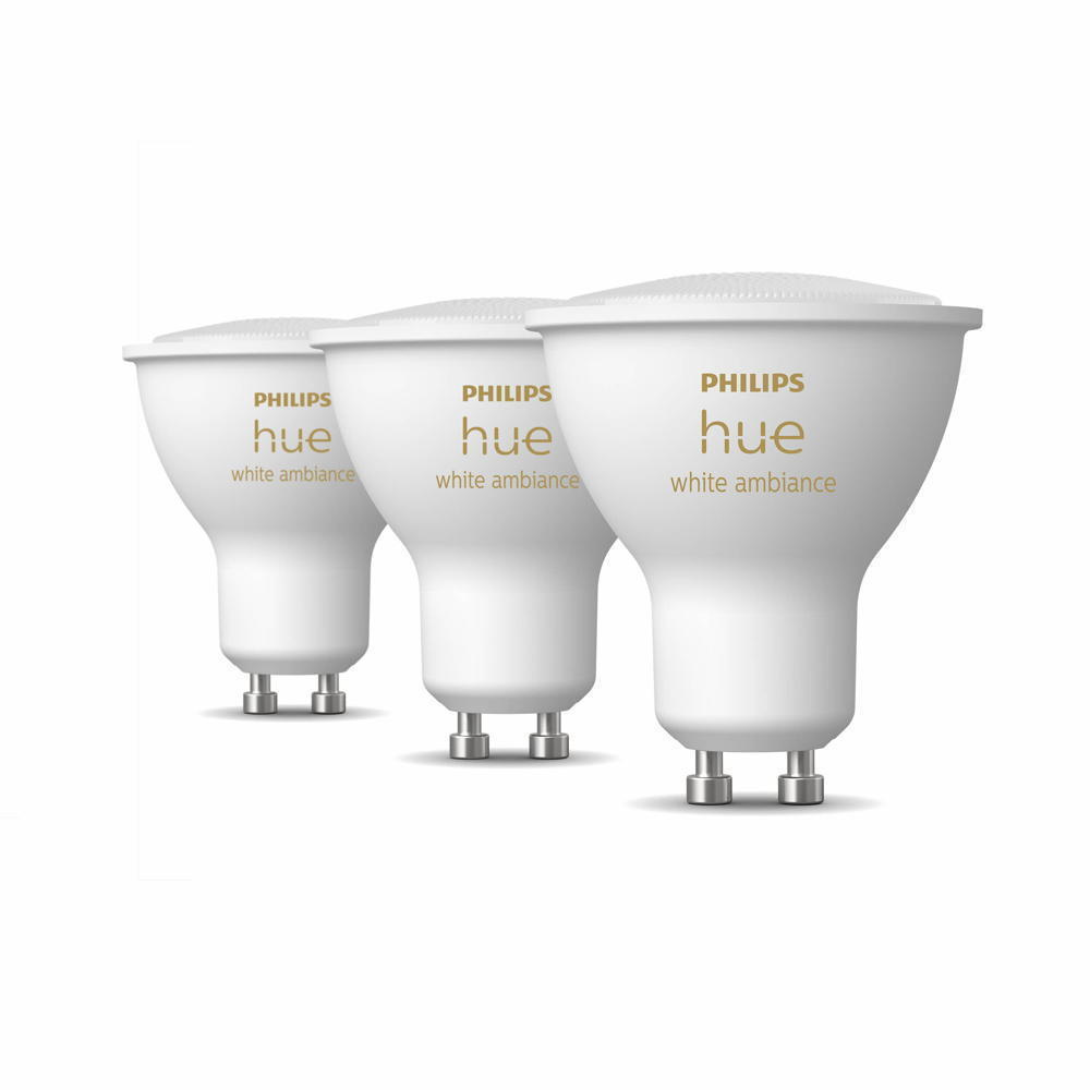Spote të mençura Philips Hue White Ambiance GU10, set 3 copë, Bluetooth, të bardha