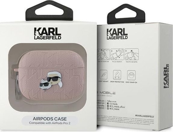 Kuti mbrojtëse Karl Lagerfeld Monogram Karl &amp; Choupette, për AirPods Pro 2, rozë