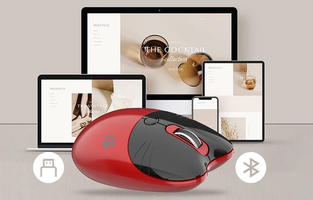 Бежичен глушец Mofii M3DM, 1600 DPI, 2.4G и Bluetooth, црвено-црн