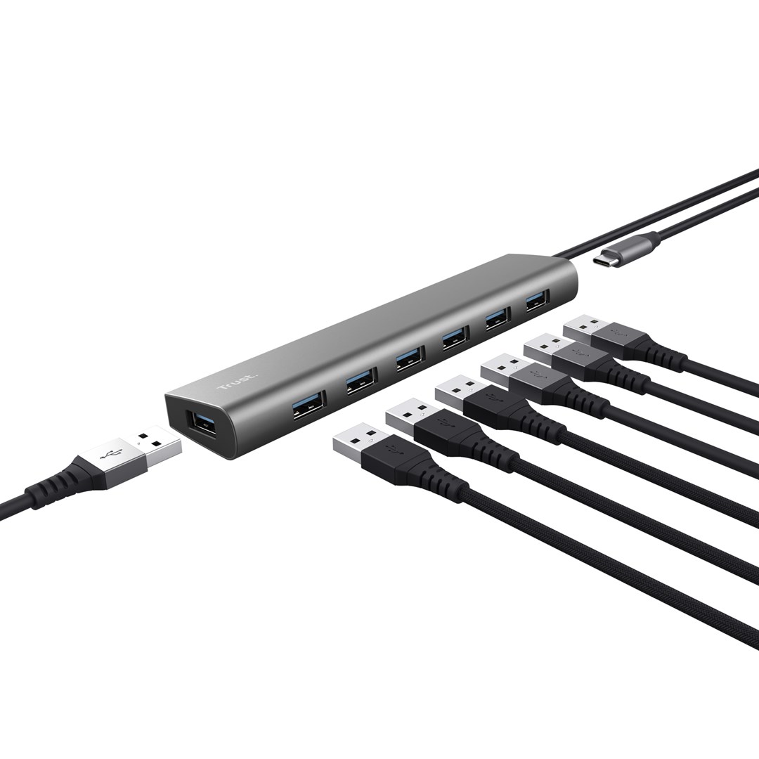 USB Hub Trust Halyx, 7 porte USB-A, 5Gbps, i argjendtë