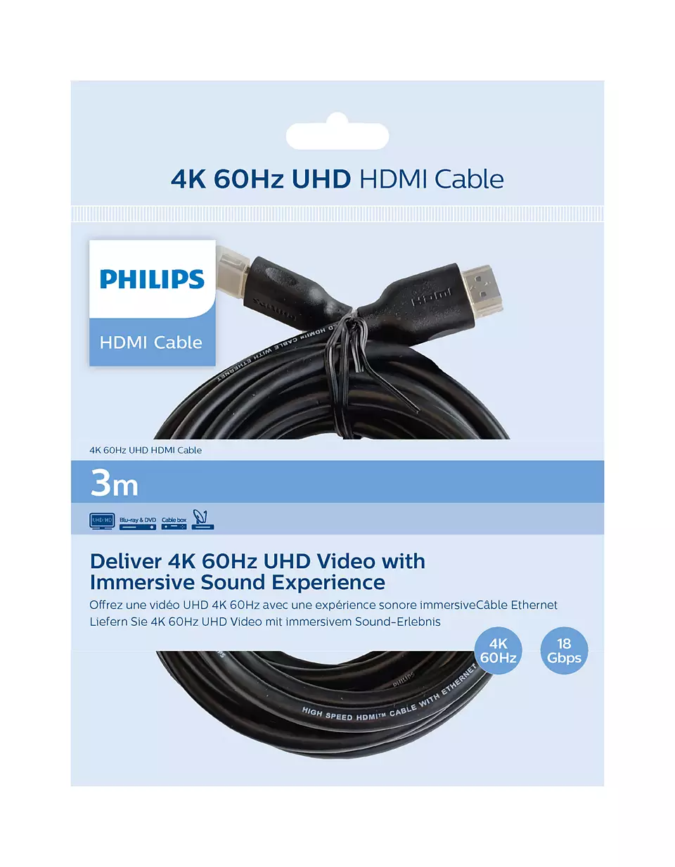 Kabllo HDMI Philips SWV5531/00, 3m, 4K, me ethernet, e zezë