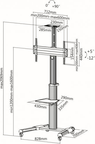 Stendë TV Premium FN7000, 37"-70", me rrota, argjend me të zeza