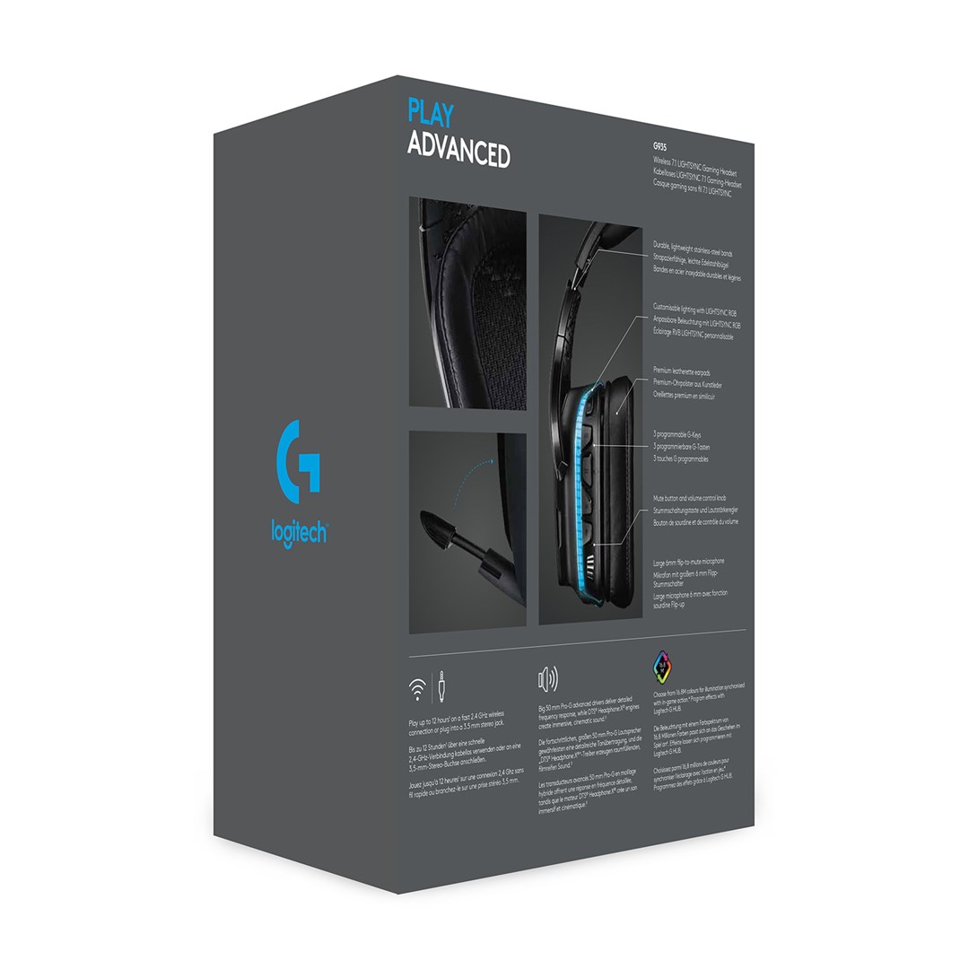 Kufje Logitech G G935, Wireless 7.1, LIGHTSYNC, të zeza/të kaltra