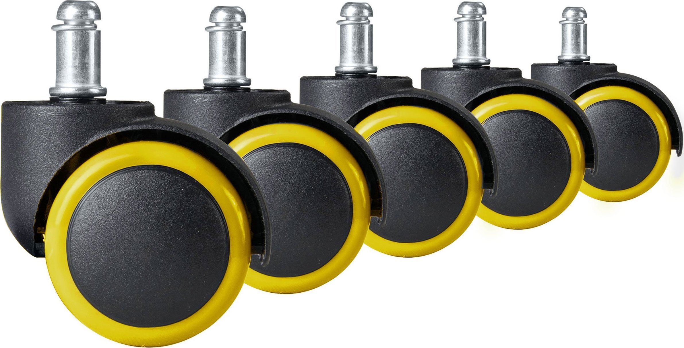 Rrota gome për karrige, set 5 copë, i zi e verdhë