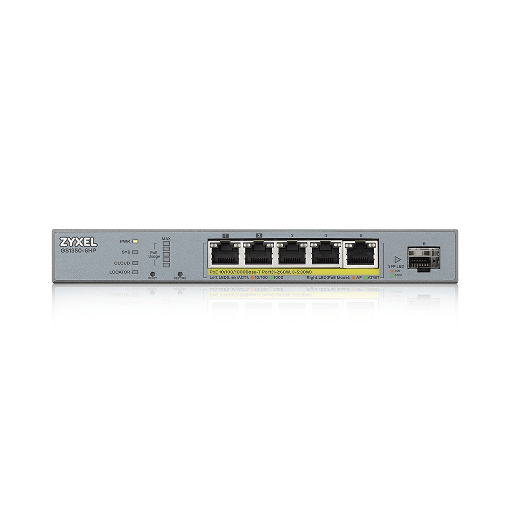 Switch rrjeti Zyxel GS1350-6HP, 5 porta, 100/1000 Mbps, PoE