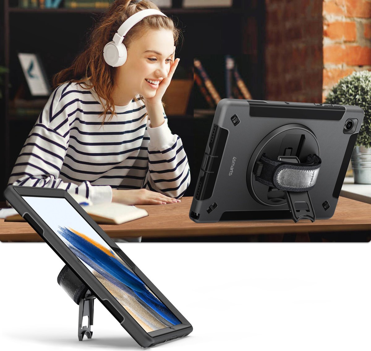 Mbulesë tablet 4smarts Rugged Case Grip për Samsung Galaxy Tab A9, kundër rënies, kundër goditjeve, e zezë