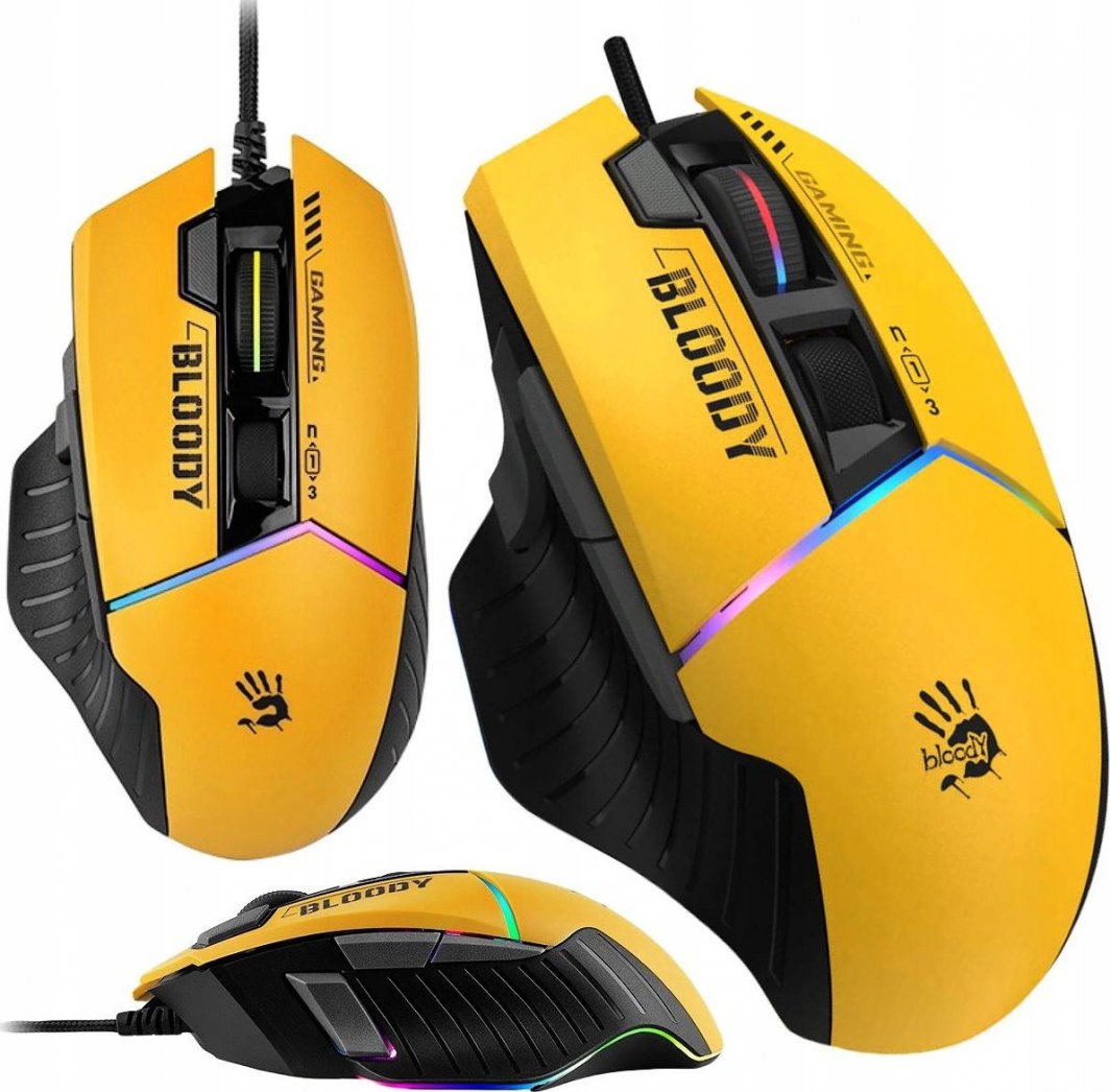 Maus A4Tech Bloody, me kabllo, USB, i verdhë