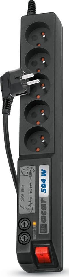 Kabllo vazhduese Acar 504W, 5 priza, 3m, e zezë