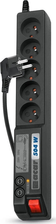 Kabllo vazhduese Acar 504W, 5 priza, 3m, e zezë