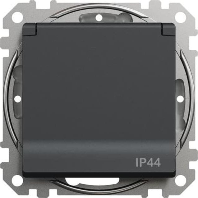 Prizë murale Schneider Electric Sedna Design GN.1-KR.Z/U, IP44, me kapak mbrojtës, antracit e zezë