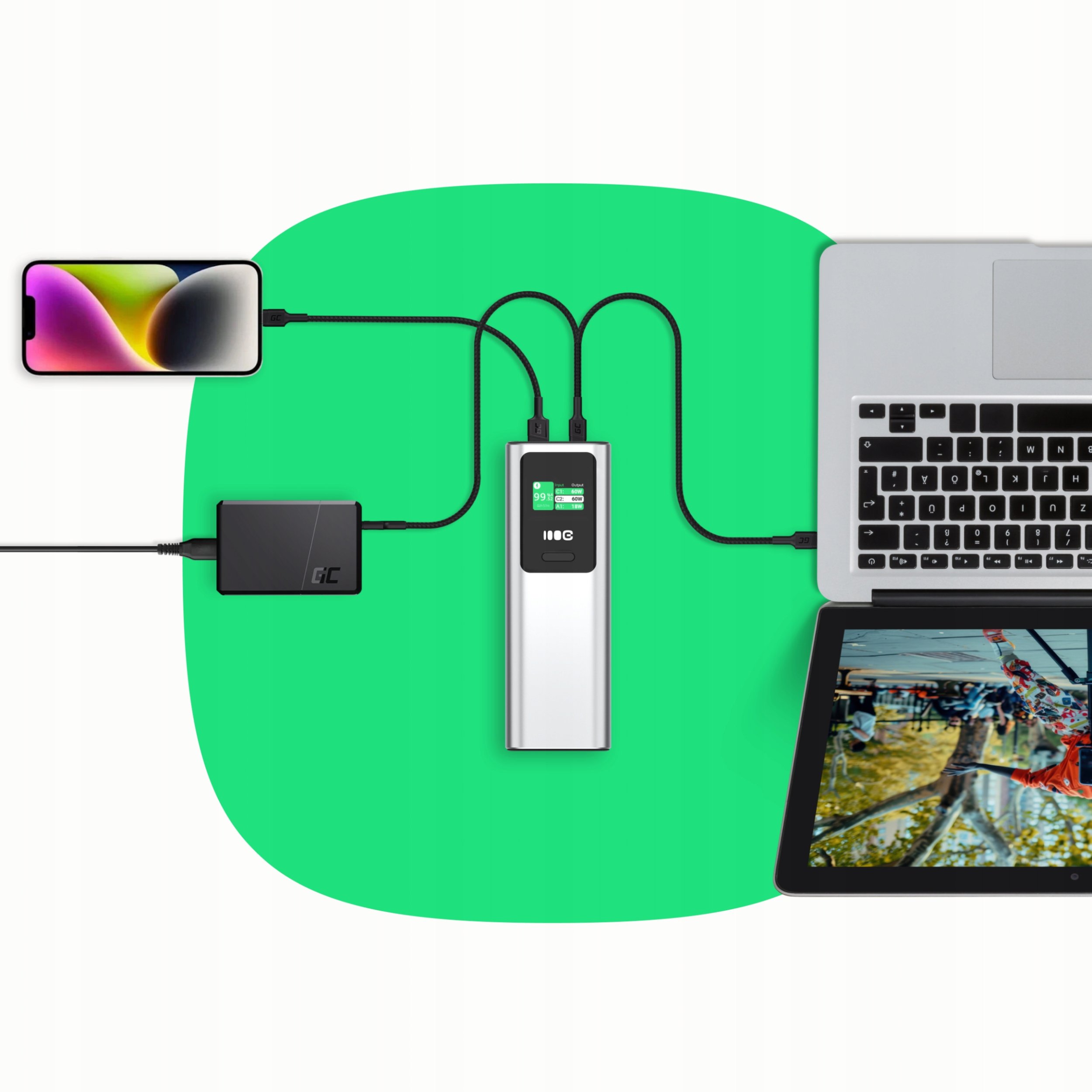 Powerbank Greencell GC Powerbank, 25200mAh, 140W, e zezë