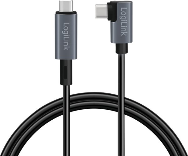 Kabllo USB LogiLink CU0182, USB C në USB C, 1 m, 60 W, e zezë argjendtë