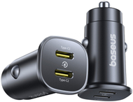 Karikues veture Baseus 30W, dy porta USB Type C, karikim i shpejtë, i zi